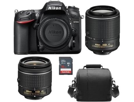 Kit Máquina Fotográfica Reflex NIKON D7200 + AF-P DX 18-55mm + AF-S DX 55-200MM + Bolsa + 16GB SD