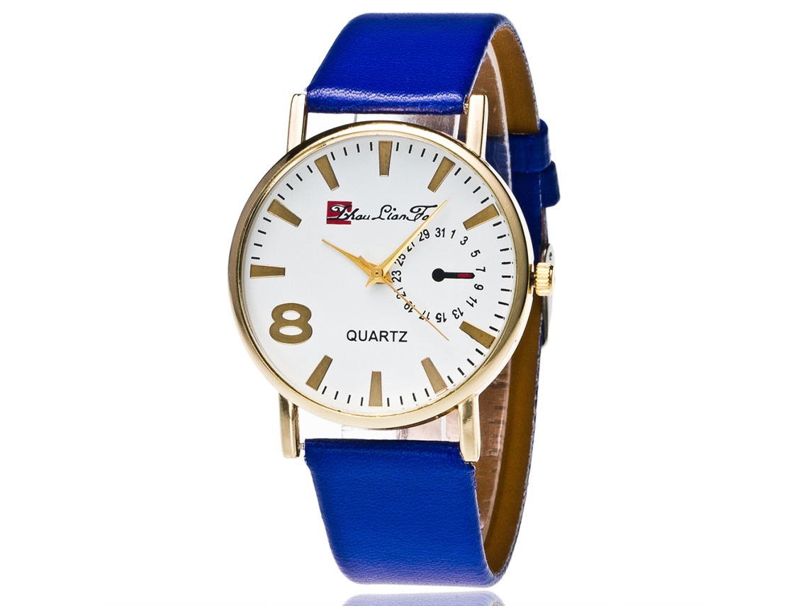 Relógio de Quartzo Zlf 0077 para Dama com Pulseira de Couro Azul Estilo Moderno