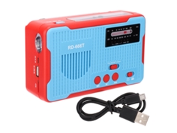 Radio Portátil Con Manivela Y Energía Solar, Am/fm Con Linterna Led, Batería Integrada de 2300 Mah, Color Azul.