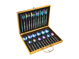 Conjunto De 24 Peças - Cores Do Arco-íris) Talheres Em Aço Inoxidável 430, Com Acabamento Jateado, Incluindo Facas, Garfos E Colheres.