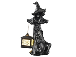 Laxiscreed Enfeite De Resina Bruxa Com Lanterna E Velas Para Decoração De Halloween