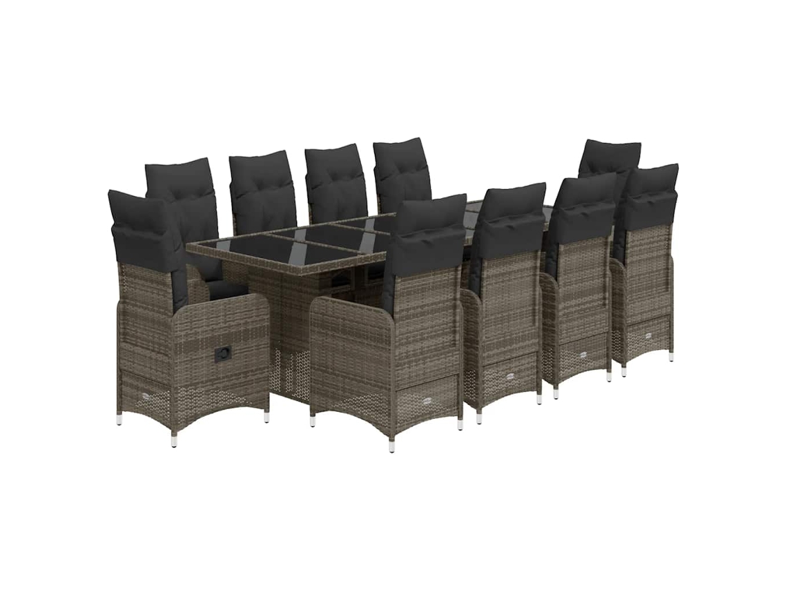 Conjunto de 11 Bistrôs de Jardim com Almofadões Vime Pe Cinzento MAISON EXCLUSIVE