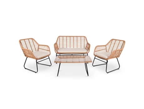 Conjunto de jardim de 4 lugares IMPERIA BEIGE, mesa de centro exterior sofá de 2 lugares 2 cadeirões, beige, resistente aos raios UV