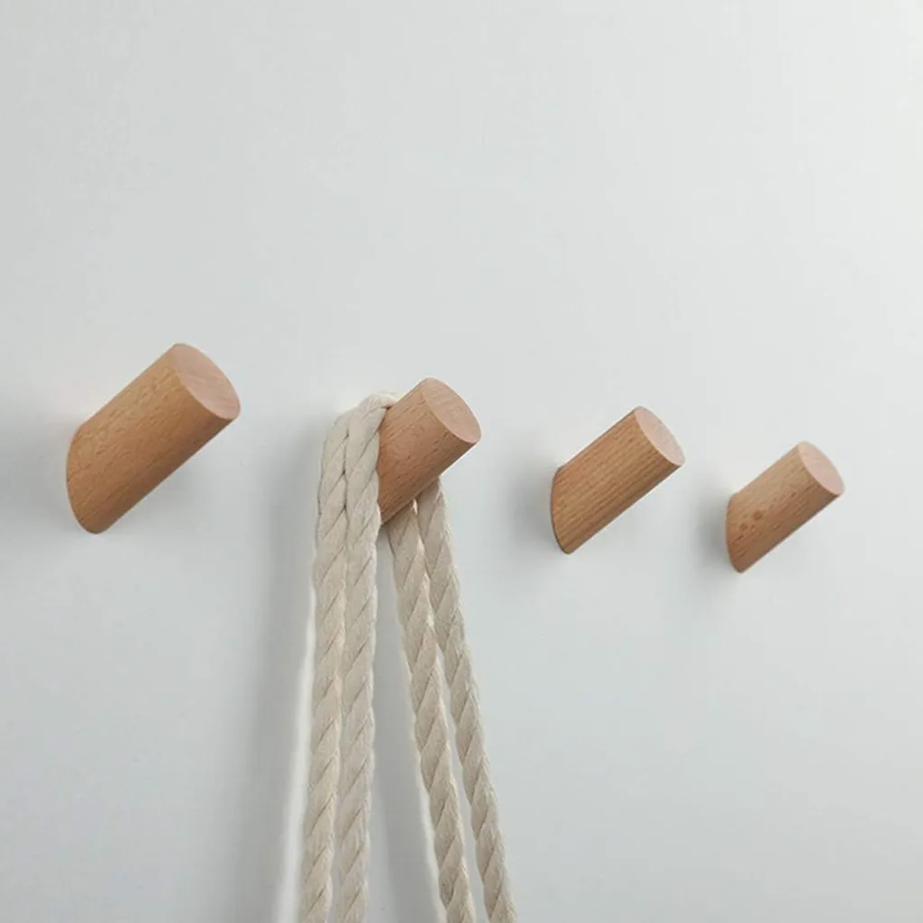 Conjunto De 5 Ganchos De Parede Em Madeira Natural Para Pendurar Roupas, Cachecóis, Chapéus E Bolsas, Com 30 Mm De Diâmetro
