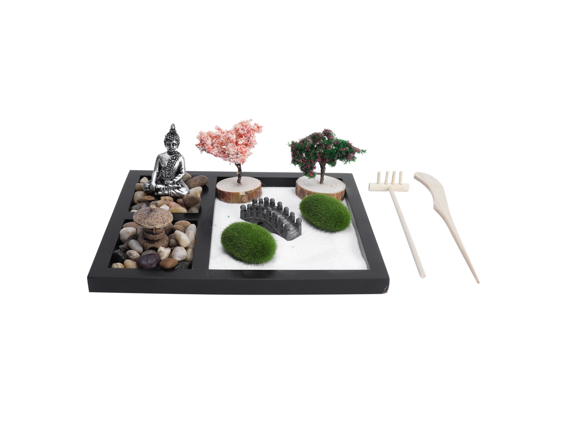 Mesa De Areia Zen Buda Estátua Areia Japonesa Estilo Oriental Bandeja Para Escrivaninha Decoração Artesanal