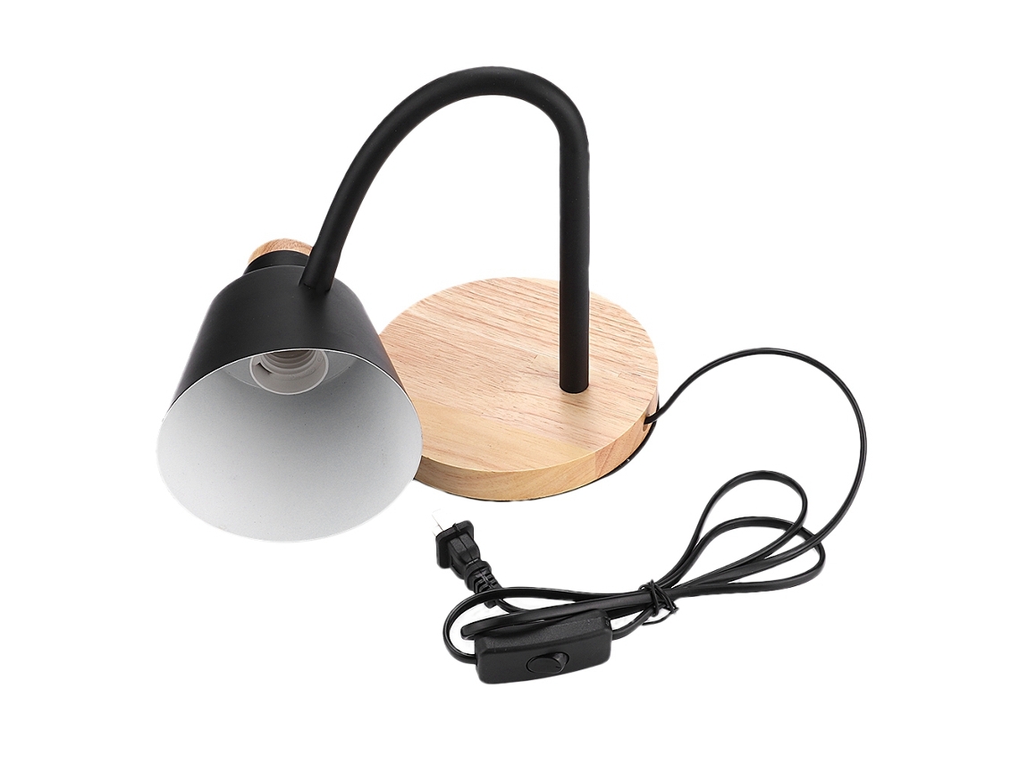Luminária de mesa LED E27 CA 85-265 V com base de madeira e ferro, flexível, plugue americano