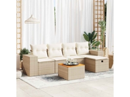 Vidaxl 6 Pcs Conjunto De Sofás P/ Jardim Com Almofadões Vime Pe Bege