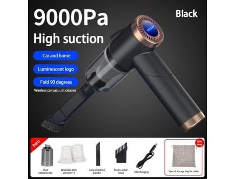 Cor Pq018Black Mini Aspirador de Pó Sem Fio Dobrável para Carro 9000Pa Sucção Forte de 120 W Portátil Dobrável AIHONTAI