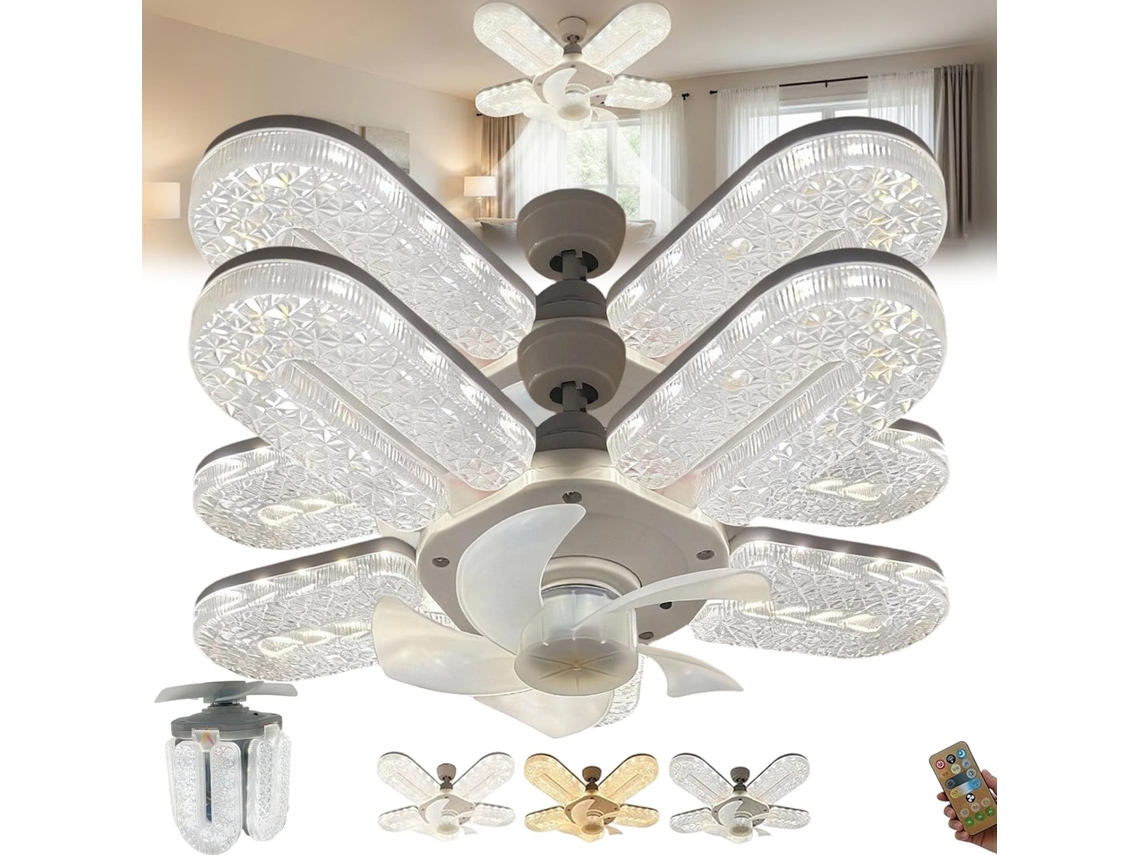 Ventilador De Teto Decorativo Com 5 Pás E Efeito Cristal, 30 Cm (12