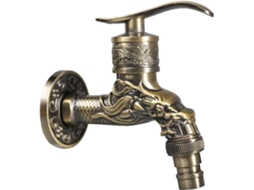 Torneira De Cozinha, Montada Na Parede Com Design Retrô De Dragão Esculpido, Cozinha, Banheiro, Jardim, Latão Antigo, Externa, 1/2", Para Casa