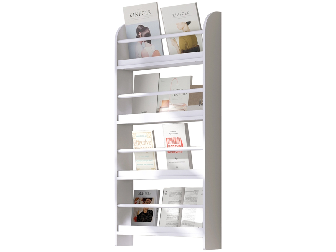 Prateleira De Madeira Para Livros E Revistas, 4 Níveis, 59w X 12d X 113h Cm, Branco