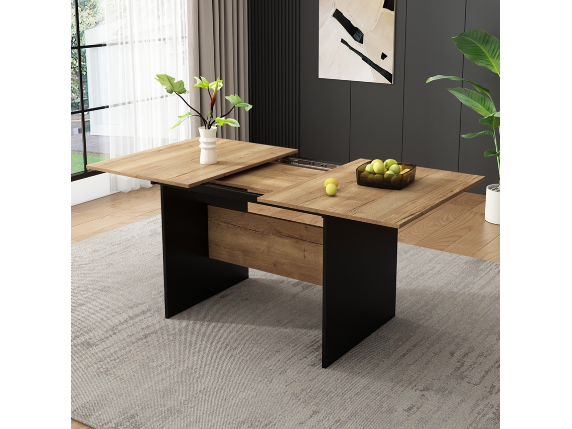 Mesa De Jantar Retangular Extensível 4 6 Lugares, Estilo Minimalista, Textura De Madeira Natural Para Sala De Jantar Sini Tech Store