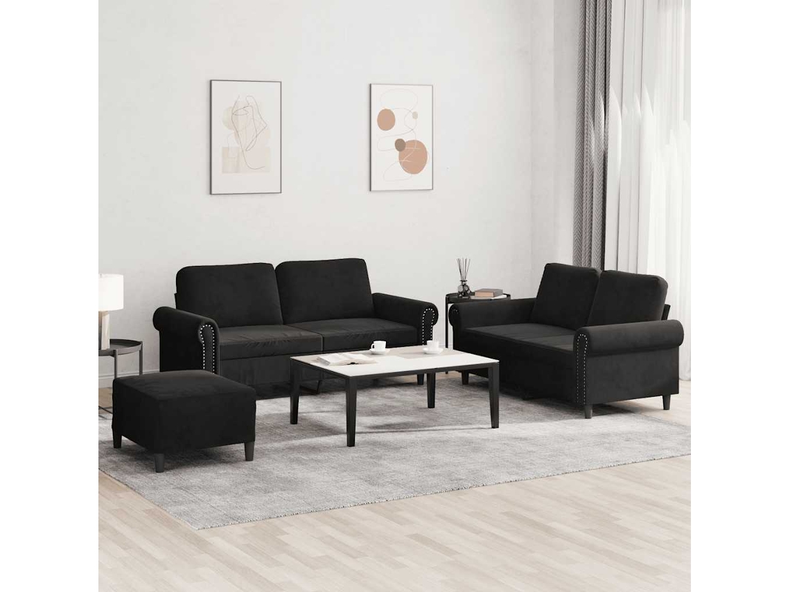 Vidaxl 3 Pcs Conjunto De Sofás Com Almofadões Veludo Preto