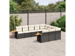 Vidaxl 10 Pcs Conjunto Sofás De Jardim C/ Almofadões Vime Pe Preto