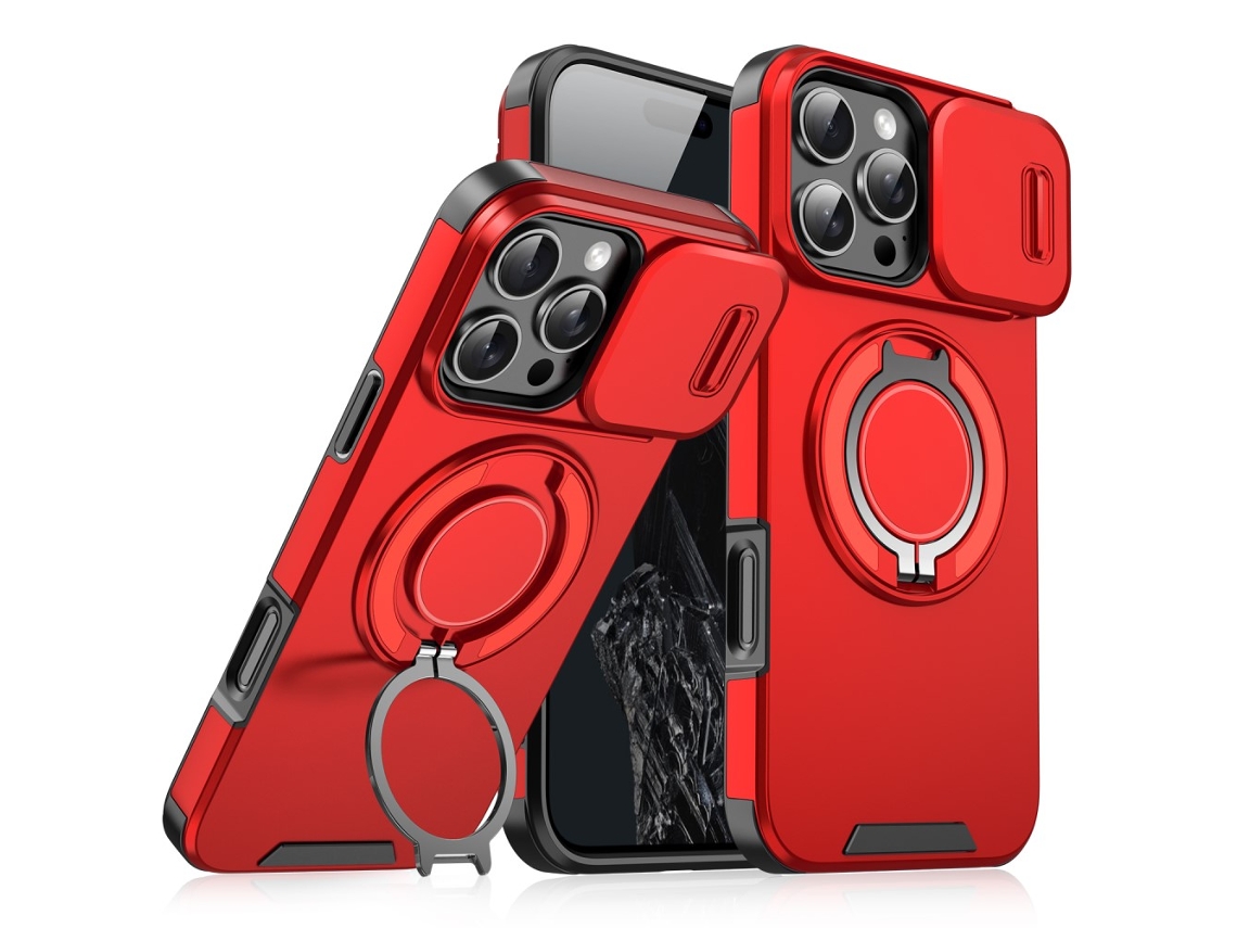 Suporte Casa Para Iphone 15 Pro Max Pele Sintética Magnética Vermelho