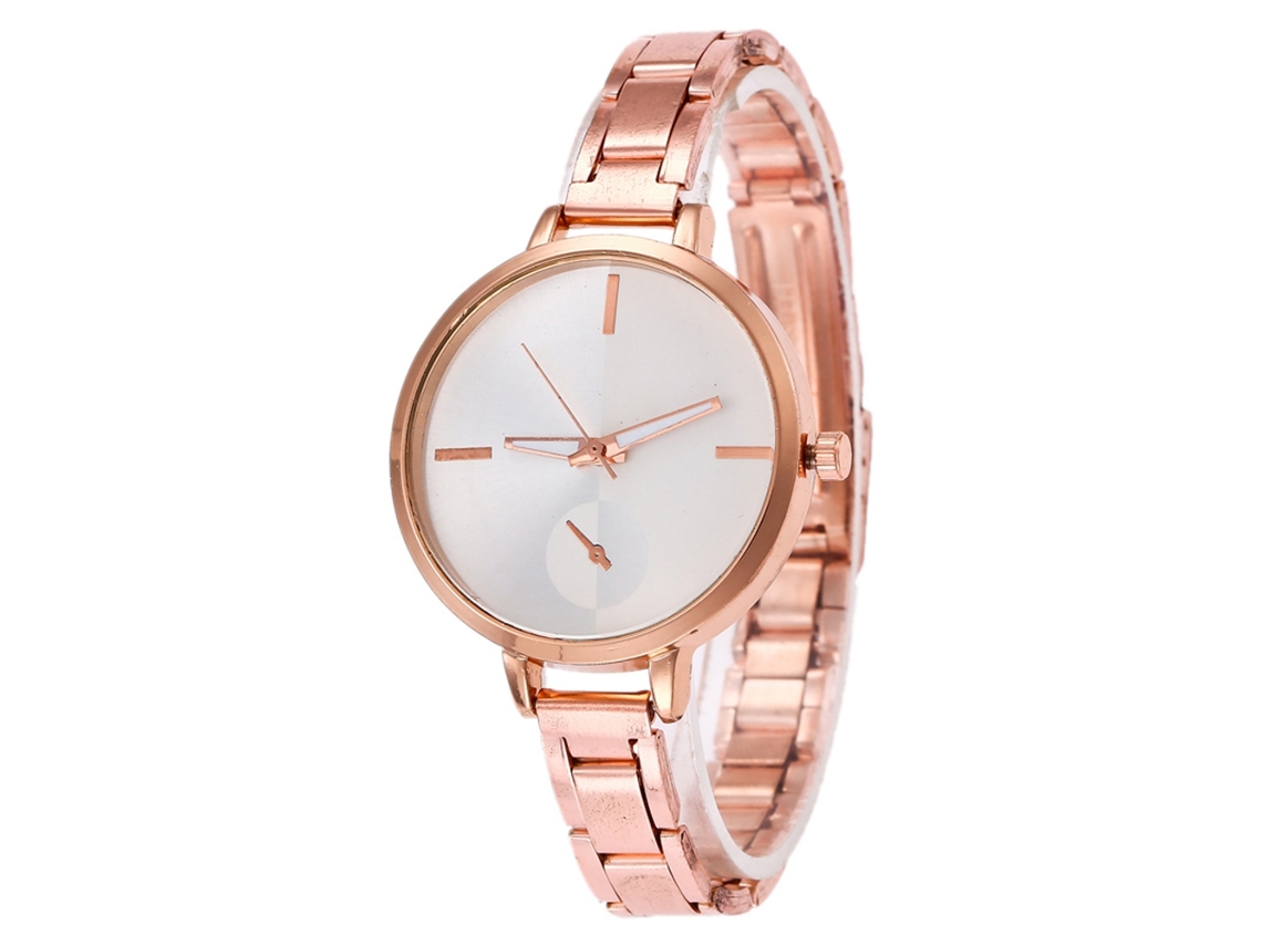 Relógio de quartzo com pulseira de aço, novo estilo, universal, simples e elegante, cor ouro rosa.