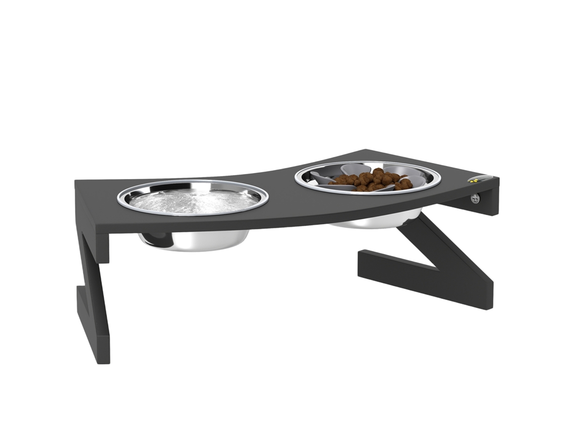 Comedouro Elevado para Cães com Suporte, Comedouro com 2 Tigelas de Aço Inoxidável de 1 Litro, 52,5 X 30 X 16,5 Cm, Preto VELTUS TRADE
