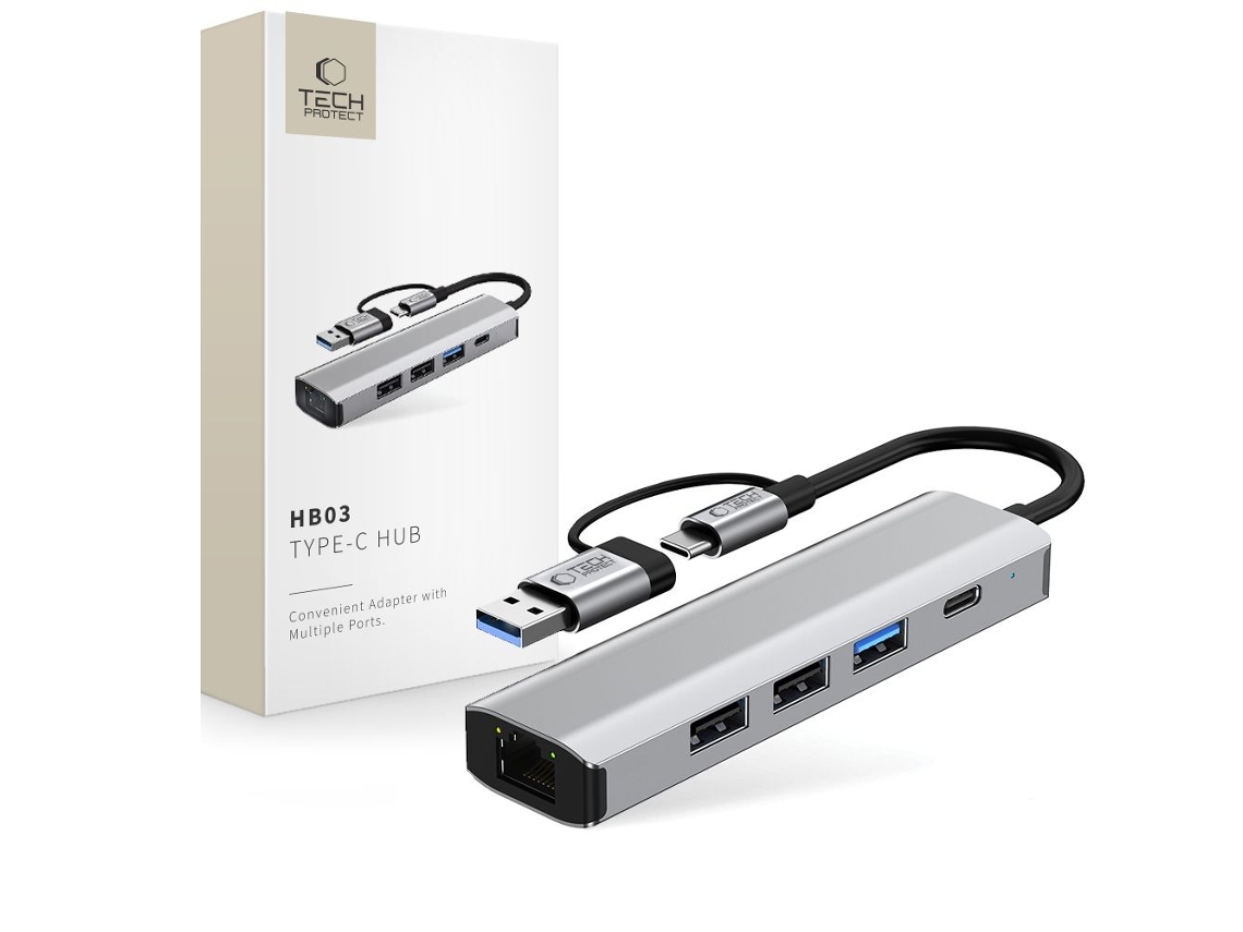 Hub Usb C/usb A 5 Em 1 Tech Protect Usb C / Usb 3.0/2.0 / Rj45 Brilvibera