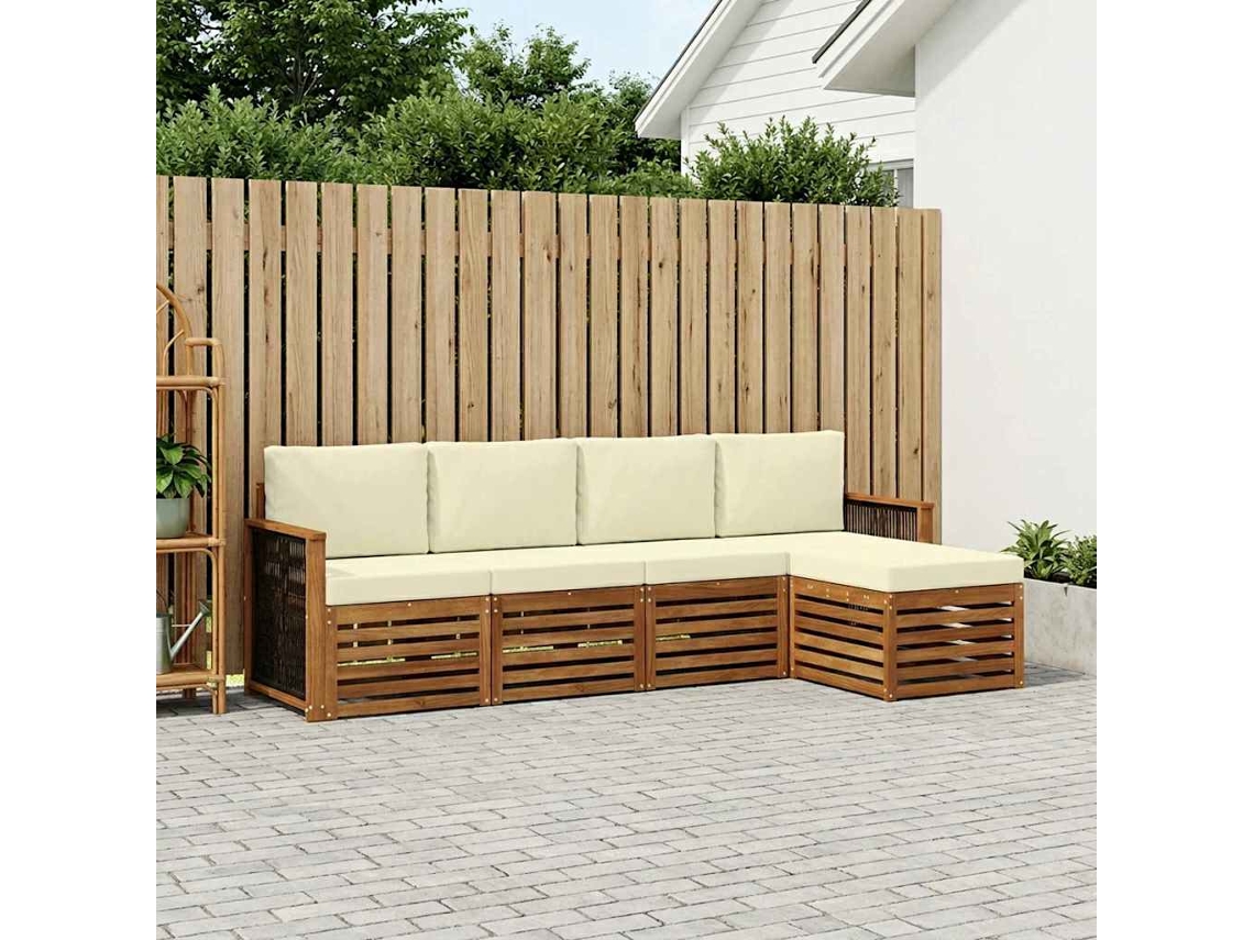 Vidaxl Conjunto De Sofás Para Exterior 5 Unid. Natural E Creme