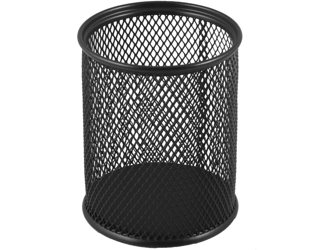 Porta-lápis cilíndrico de metal preto Ruilogod, 8 cm de diâmetro
