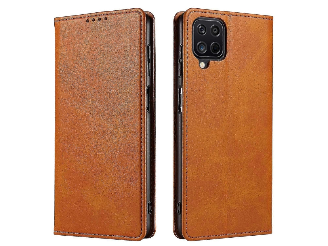 Capa Carteira Flip Em Couro Sintético Com Suporte, Textura De Bezerro E Fecho Magnético Para Samsung Galaxy A12.