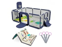 Parque infantil Mobiclinic Cercadinho Tapete 128 x 233 cm Aros Cesto e rede de futebol Saco de transporte azul Portas e cestos Kidland