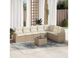 Vidaxl 8 Pcs Conjunto De Sofás P/ Jardim Com Almofadões Vime Pe Bege