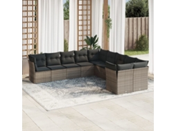 Vidaxl 10 Pcs Conjunto Sofás De Jardim C/ Almofadões Vime Pe Cinzento