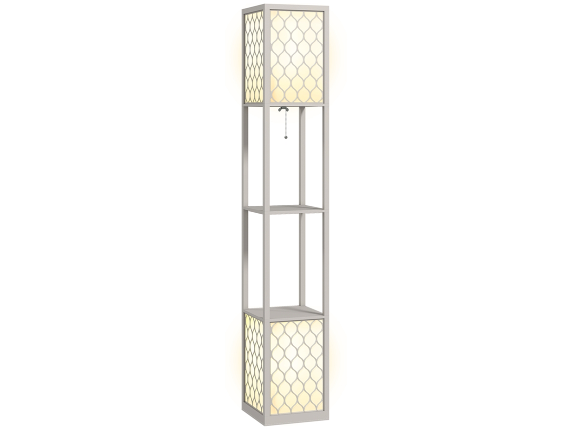 Abajur de Pé Em, 2 Prateleiras, Interruptor de Corrente, 26 Cm X 26 Cm X 156 Cm, + Preto Branco