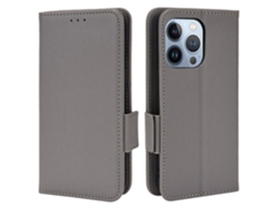 Capa Textura Lichia Para Iphone 15 Pro Pele Sintética Cinzento