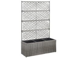 Vidaxl Floreira Com Treliça E 3 Vasos 83x30x130 Cm Vime Pe Cinzento