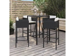 Vidaxl 5 Pcs Conjunto De Bar P/ Jardim C/ Almofadões Vime Pe Preto