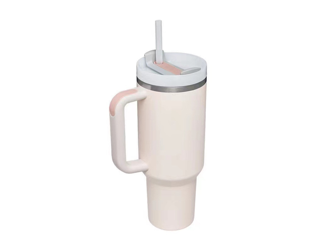 Garrafa de água de vidro de 40 oz com alça e tampa com canudo, 305 ml Brilvibera (Quartzo Rosa)
