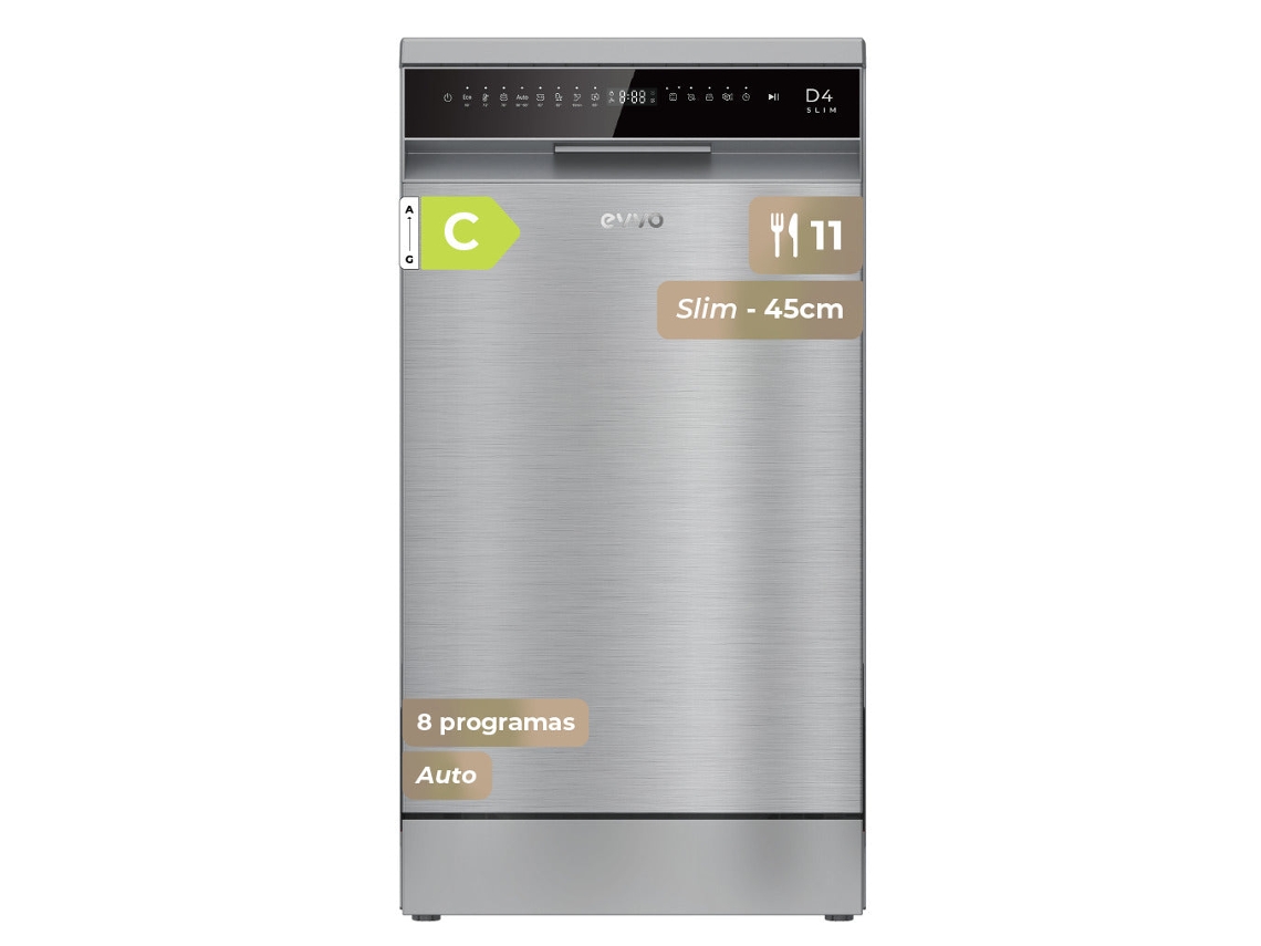 D4x Slim Dishwasher 45cm Instalação Gratuita 11 Lugares 8 Programas Classe C EVVO