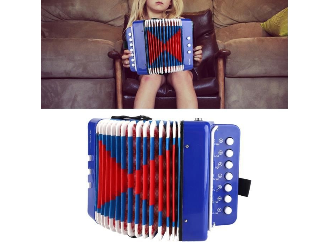 Mini Acordeão Infantil Piano Percussão Acordeão Brinquedo Musical 7 Teclas Ecológicas de Luz Azul para Crianças