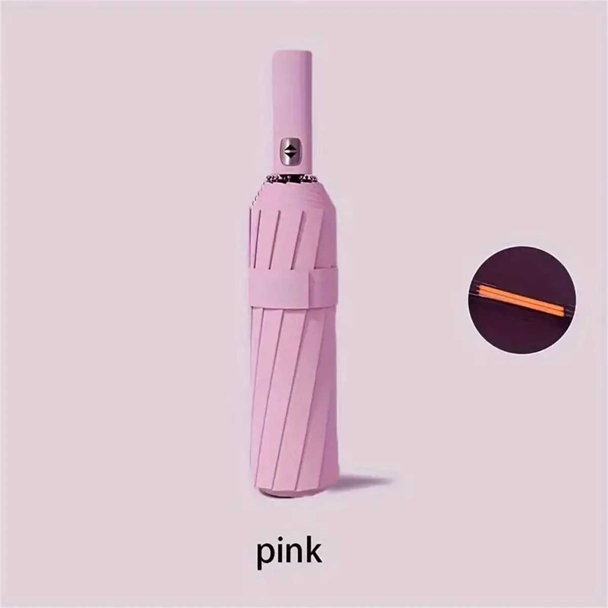 (rosa 12k) Guarda-chuva Totalmente Automático De 12 Polegadas Com Varetas Pretas Coladas E Varetas Reforçadas E Duráveis.