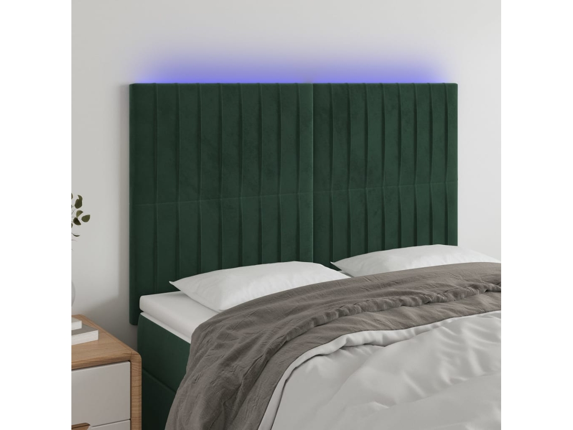 Cabeceira De Cama C/ Led Veludo 144x5x118/128 Cm Verde Escuro Lovely Home