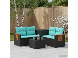 Vidaxl Conjunto De Sofás 6 Unid. Preto E Azul Rattan Poliéster E Aço