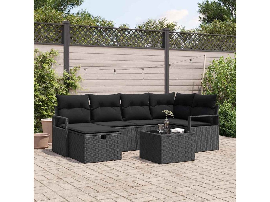 Vidaxl Conjunto De Sofás 7 Unid. Preto Vime Pe