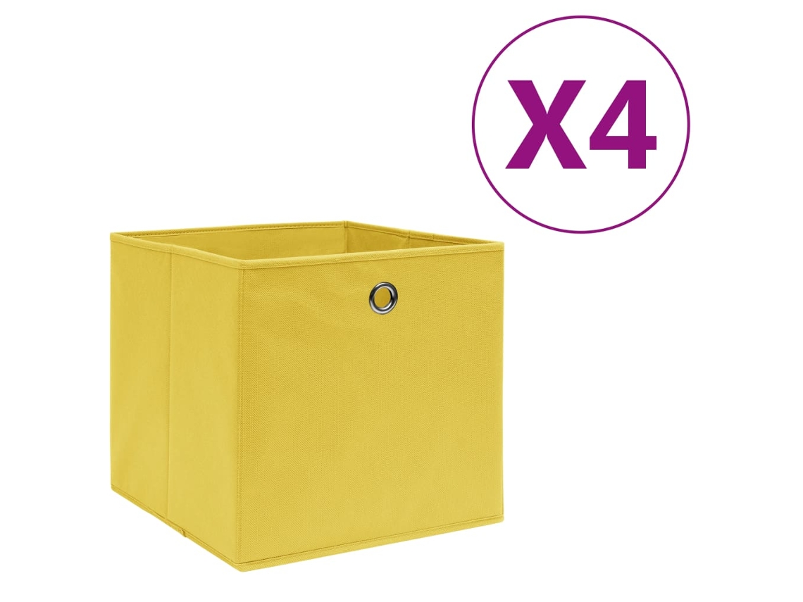 Vidaxl Caixas Arrumação 4 Pcs 28x28x28 Cm Tecido-não-tecido Amarelo