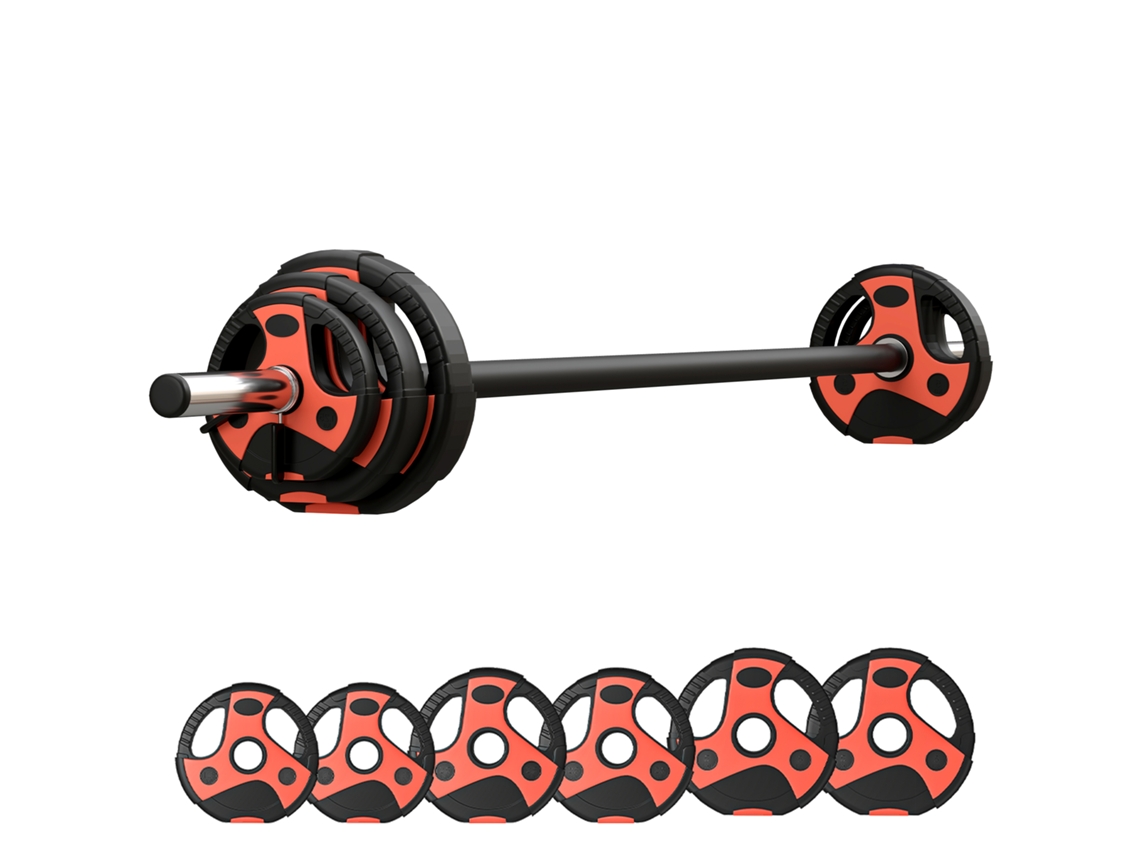 Kit de Barra e Anilhas BTFORUS 20kg com pegada em PU antiderrapante (ø17x140cm)