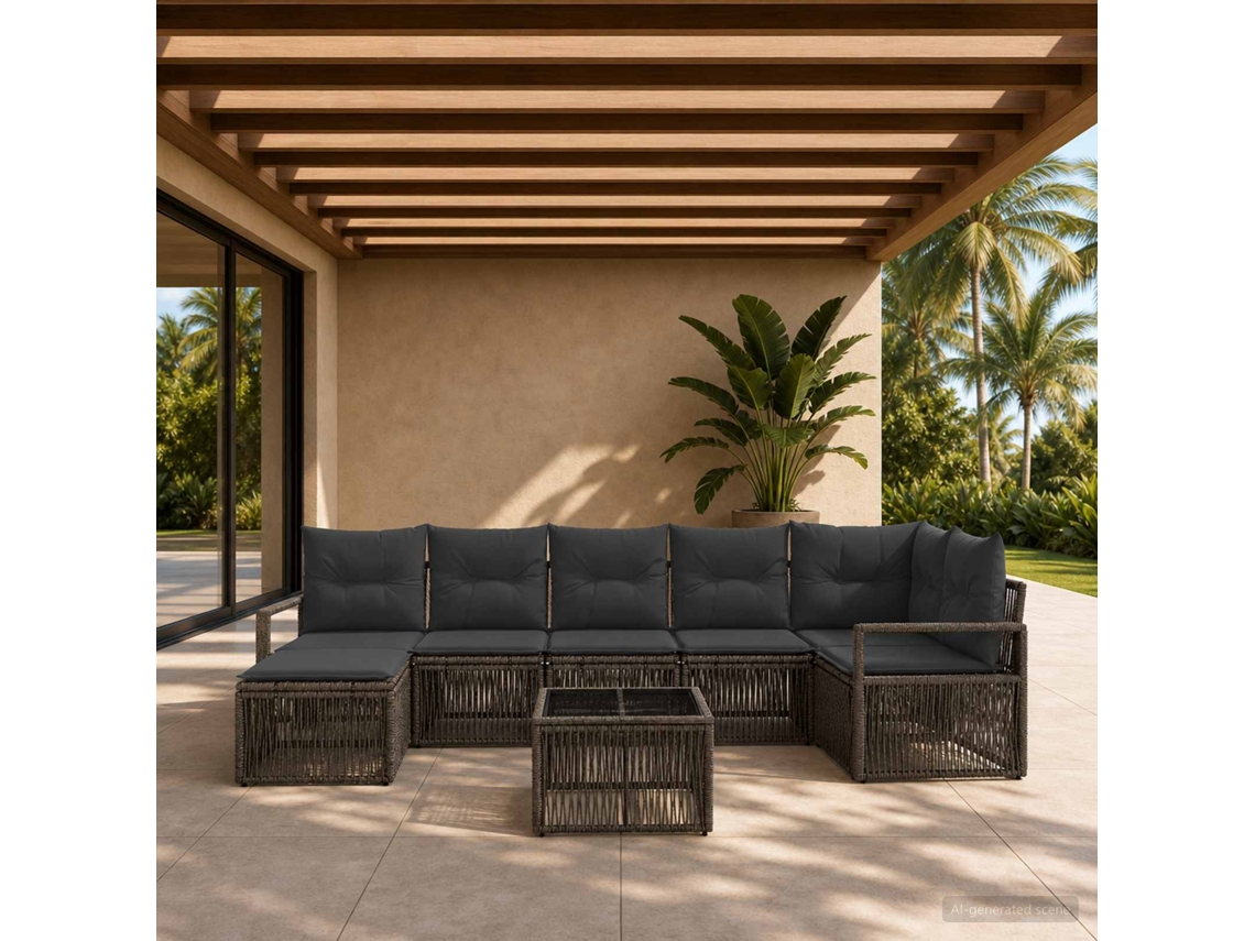 Vidaxl Conjunto De Sofá De Jardim 8 Unid. Cinzento Vime Pe