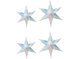 Conjunto 4 Pingentes Hexagonais Iridescentes Formato Estrela Feitos Material Sintético Prateado Decoração GOKOCO