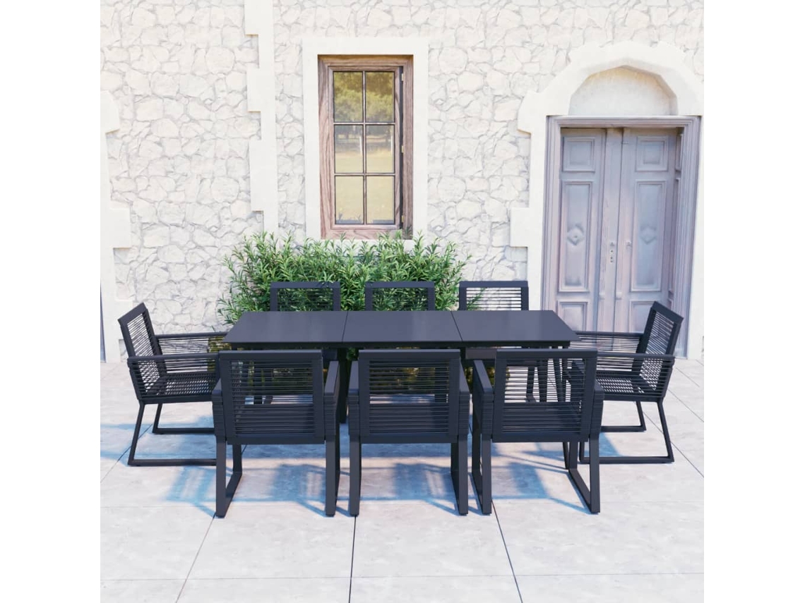 Vidaxl 9 Pcs Conjunto De Jantar Para Jardim Vime De Pvc Preto