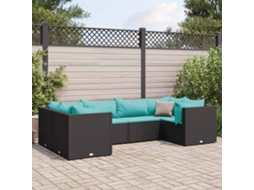 6 Pcs Conjunto Lounge De Jardim C/ Almofadões Vime Pe Preto Dkd Home Decor