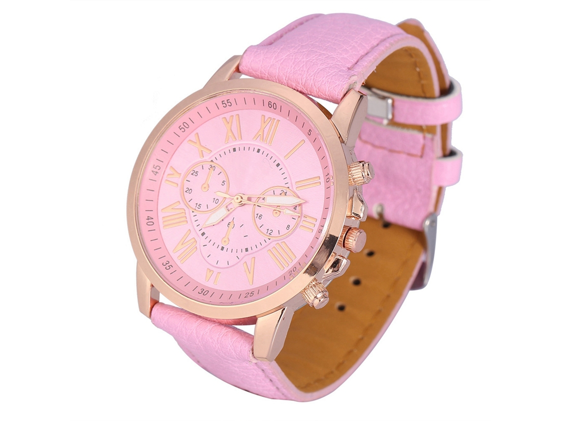 Relógio Analógico de Quartzo Casual com Pulseira de Couro Pu Rosa para Mulheres e Homens