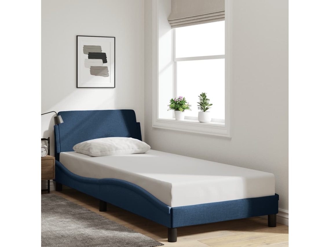 Estrutura Cama C/ Cabeceira Sem Colchão Tecido 80x200 Cm Azul