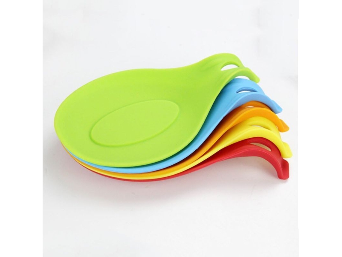 Conjunto de 5 descansos de colher de silicone para cozinha, resistentes ao calor até 220 °C, em aço inoxidável, próprios para lava-louças, coloridos.
