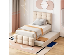 Cama De Arrumação Estofada 90x200cm Cabeceira Ajustável Tecido De Linho Bege Estilo