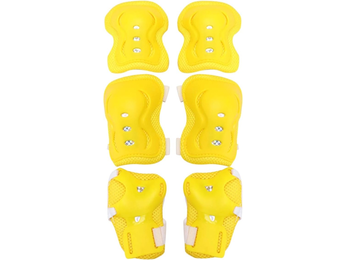 Conjunto De Proteção Para Desporto Ao Ar Livre, Ciclismo E Skate, Incluindo Cotoveleiras, Protetores De Pulso E Joelheiras Para Crianças, Amarelo